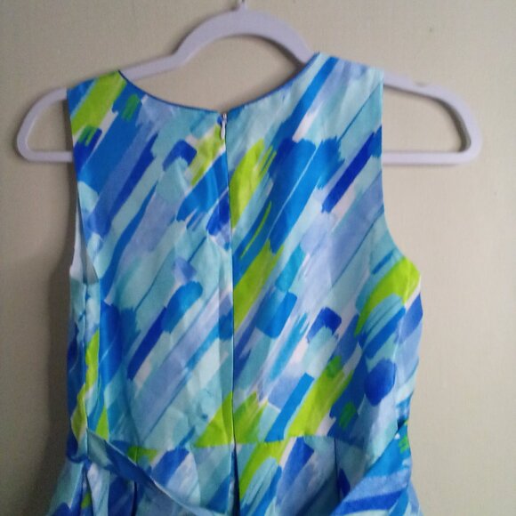 Bonnie Jean Dress Girls 16 Sleeveless Satin Pattern Blue Green - Picture 11 of 15